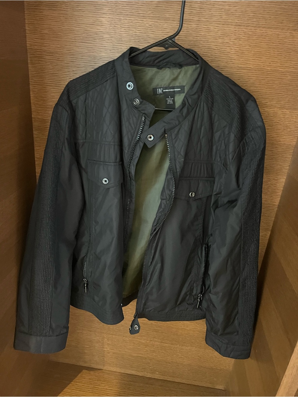 INC International Concepts Black Quilted Lightweight Zip Jacket